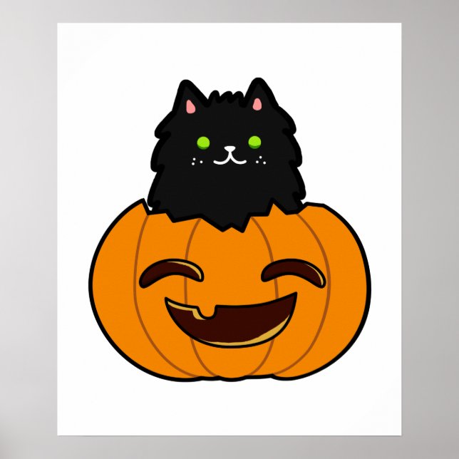 Poster Gato Kawaii Bonito Na Pumpkin (Frente)