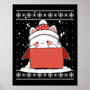 Poster Gato Kawaii Em Uma Caixa De Natal Ensinando Adoles