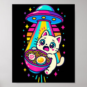 Poster Gato Kawaii Engraçado Ramen Ufo Anime Japonês Mulh