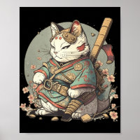 Gato Kawaii Estilo Samurai Anime Kitten Japonês