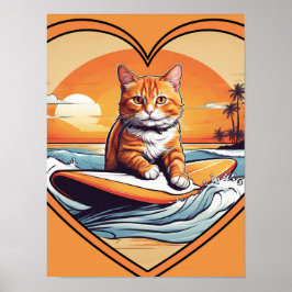 Poster Gato Laranja Surfando
