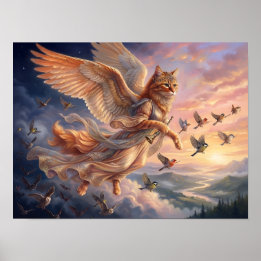 Poster Gato Laranja Tabby Alado | Arte Divertida de Anima