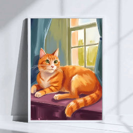 Poster Gato Laranja Tabby Aquarela Pintura de Animal de E