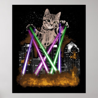 Poster Gato Laser Destrui Cidade Com Pinças Bonitas Adorá