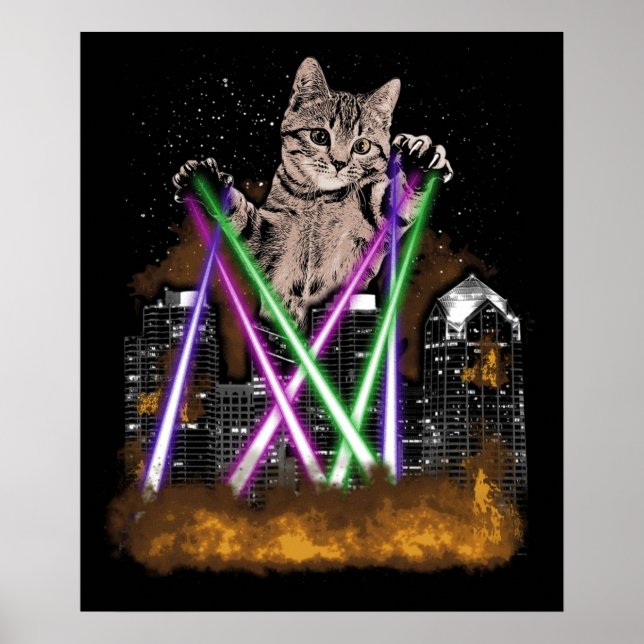 Poster Gato Laser Destrui Cidade Com Pinças Bonitas Adorá (Frente)