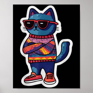 Poster Gato Legal Com Óculos De Sol Estilo Retro Animal D