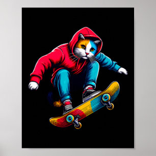 Poster Gato Legal e Funky Patinando Ilustração Amante de