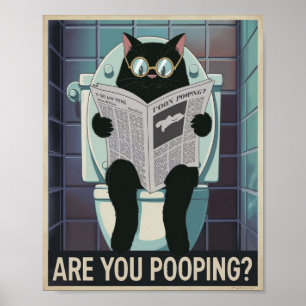 Poster Gato Lendo Jornal no Banheiro - Você Está Defecand
