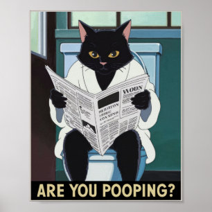 Poster Gato Lendo Jornal no Banheiro - Você Está Defecand