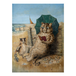 Pôster Gato Lendo um Livro por Louis Wain