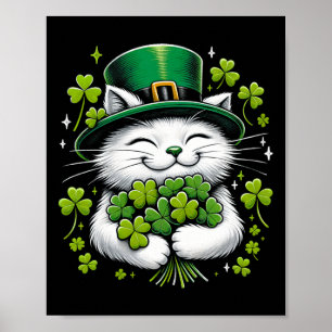 Poster Gato Leprechaun Trevo Dia de São Patrício Mulheres