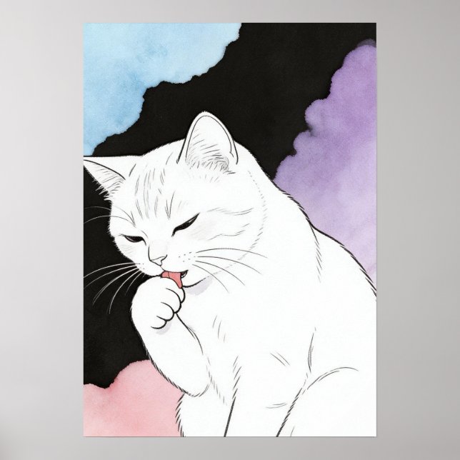 Poster Gato Limpando a Pata (Frente)