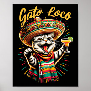 Poster Gato Loco Sombrero Cat Cinco De Mayo Engraçado