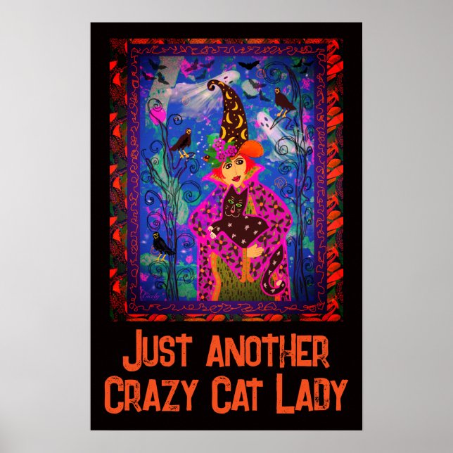 Poster Gato Louco Lady Halloween Décor (Frente)