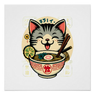 Pôster Gato Macarrão Anime Japonês ga Kawaii Gato