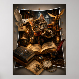 Poster Gato Mágico Feiticeiro Arte de Parede Fantasia 3D