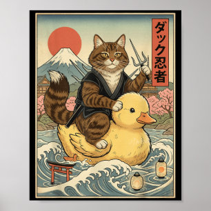 Poster Gato Malhado Ninja Arte Japonesa Vintage Ukiyo-e