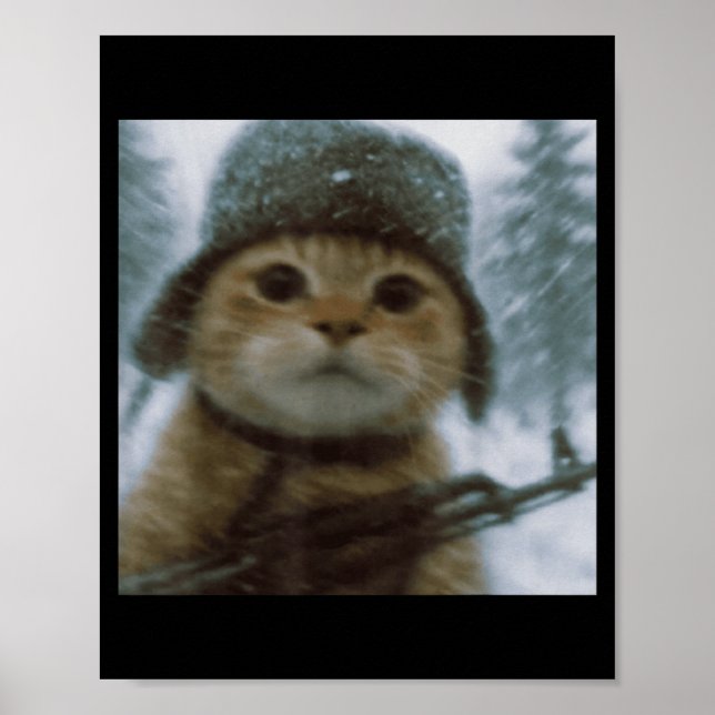 Poster Gato Maluco Kitten Soldado Selfie Com Arma Meme Na (Frente)