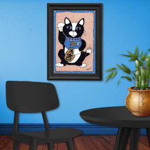 Pôster Gato Maneki Neko Sortudo Japonês Arte Folclórica