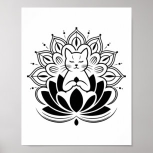 Poster Gato Meditando Flor de Lótus Zen Enthusasta de Iog