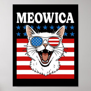 Poster Gato Meowica Engraçado Dia 4 de Julho da Independê