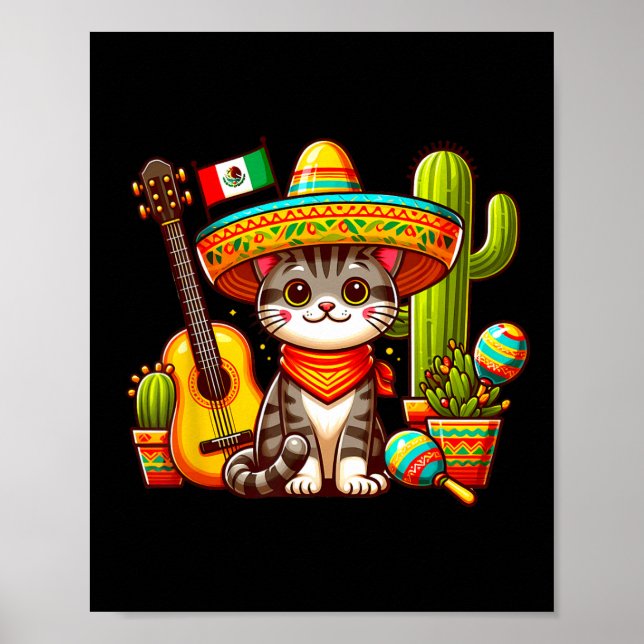 Poster Gato Mexicano Cinco de Mayo Kitten Vamos Fiesta Vi (Frente)