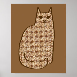 Pôster Gato moderno do meio século, bege e luz - marrom