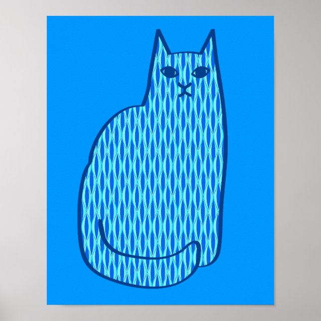 Pôster Gato Moderno do Século médio, Cobalto e Azul Claro (Frente)
