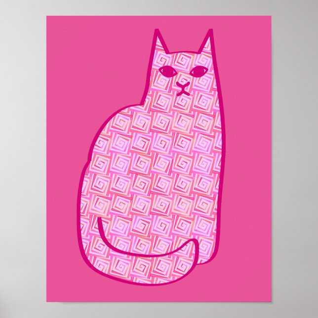 Poster Gato Moderno do Século médio, Fúchsia e Rosas clar (Frente)