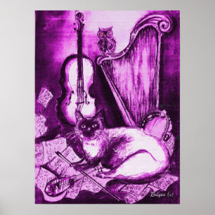 Pôster GATO MUSICAL ,Roxo e Branco