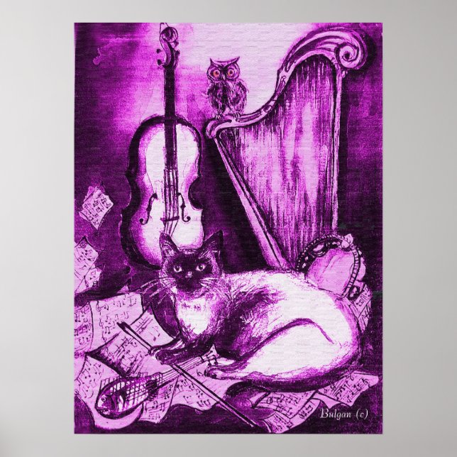 Pôster GATO MUSICAL ,Roxo e Branco (Frente)
