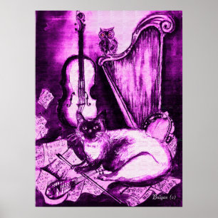 Pôster GATO MUSICAL ,Roxo e Branco