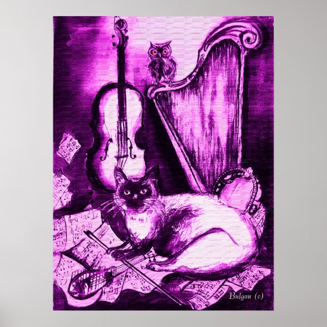 Pôster GATO MUSICAL ,Roxo e Branco (Frente)
