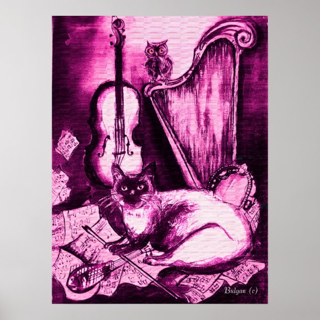 Pôster GATO MUSICAL ,Roxo Violeta e Branco (Frente)