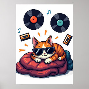 Poster Gato Músico Cansado Adesivo de Vinil