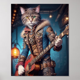 Poster Gato músico de vestido preto-e-branco tocando viol