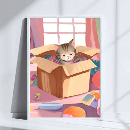 Poster Gato na Caixa de Papelão | Arte de Gato Aquarela d