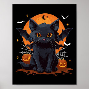 Poster Gato Negro Bonito Com Asas Morcegos Abóbora Mulher