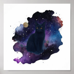 Poster Gato Negro Celestial Espírito Místico Animal Cosmi