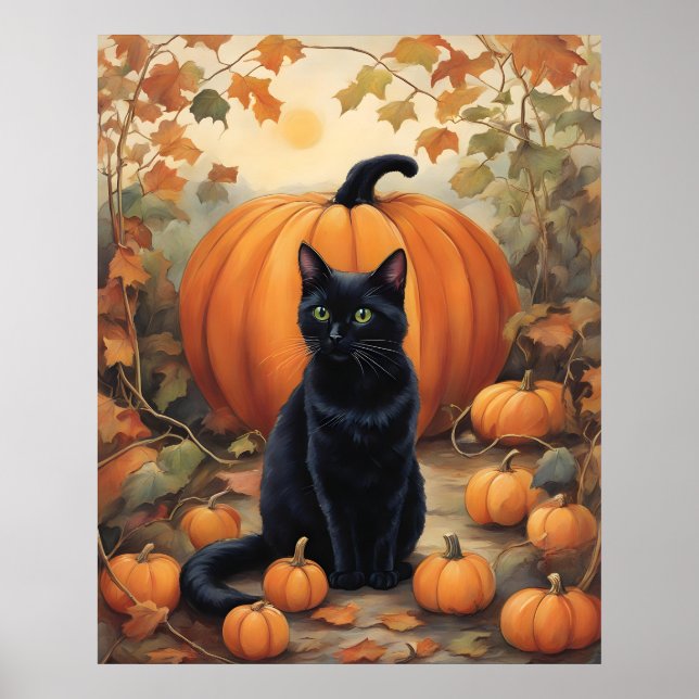 Poster Gato Negro com Abóbora de Halloween (Frente)