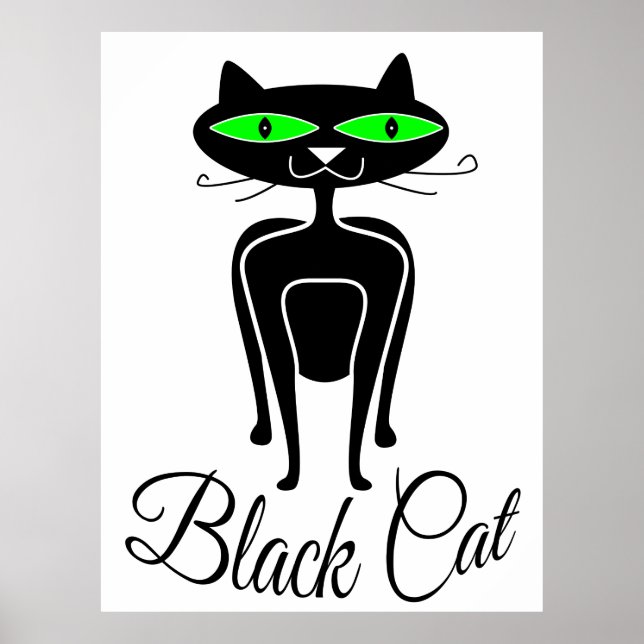 Pôster Gato negro com olhos verdes (Frente)