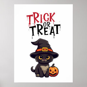 Poster Gato Negro Com Pumpkin Jack Lantern Truque Ou Trat