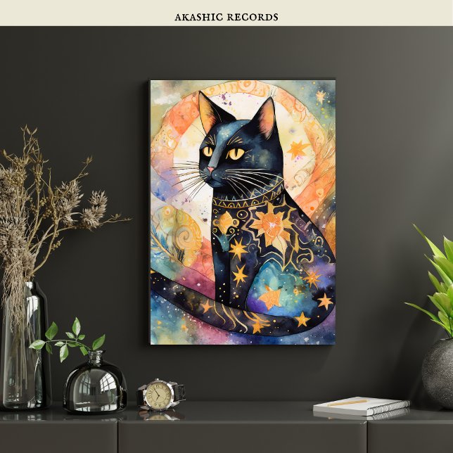 Poster Gato Negro Cósmico Arte Celestial Espírito Magico (Criador carregado)