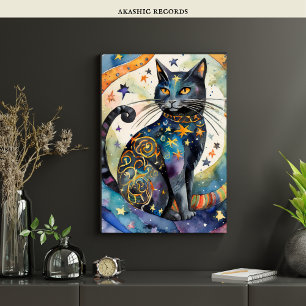 Poster Gato Negro Cósmico Arte Celestial Espírito Magico