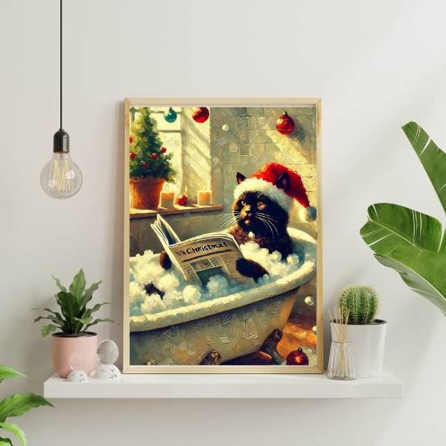 Poster Gato Negro de Natal em Banheira (Criador carregado)