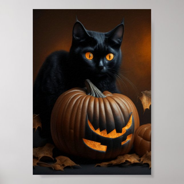 Poster Gato Negro e Jack-O-Lanterna (Frente)