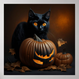 Poster Gato Negro e Jack-O-Lanterna