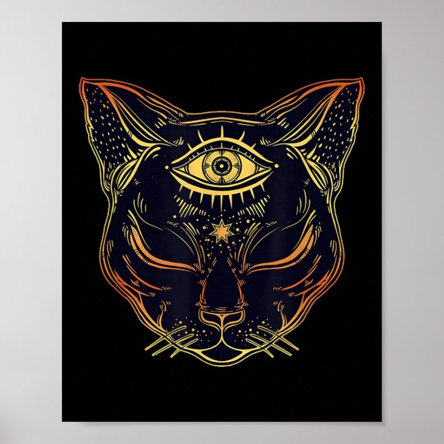Poster Gato Negro Egípcio Boho de Halloween - Testemunha  (Frente)