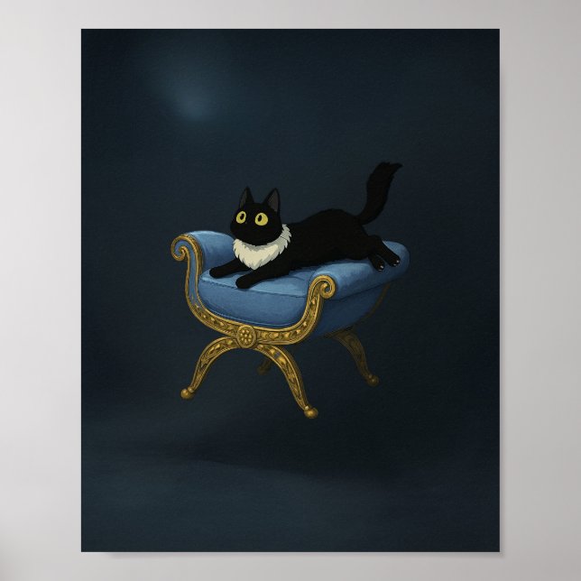 Poster Gato Negro Elegante no Salão Azul de Caieira - Ghi (Frente)