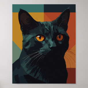 Poster Gato negro em fundo colorido
